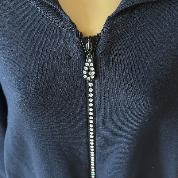 Black front zip sweater with rhinestone, detailed zipper - Picture 3 of 5